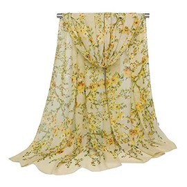 AliceLife Women's Chiffon Scarf Lightweight Scarves Fashion Floral Print Scarfs Shawl for Ladies and Girls (floral Yellow)