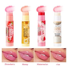 Brillo labial y bálsamo 2 en 1, brillo cristalino, cuidado de labios hidratante tintado, nutre con vitamina E y cera de abejas, sandía, 0.24/0.14 onzas (miel)