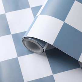 Drydiet Retro Checkerboard Peel and Stick Wallpaper 70s Checkered Wallpaper Checkered Removable Wall Paper Decorative Checkered Decor for Bathroom Cabinet(Sky Blue,9.8' X 15.75'')