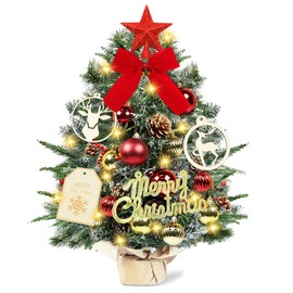 Mini Christmas Tree, 45 cm Small Christmas Tree with Lighting, Small Decorated Christmas Tree, Small LED, Artificial Table Christmas Tree for Christmas Decoration, Advent