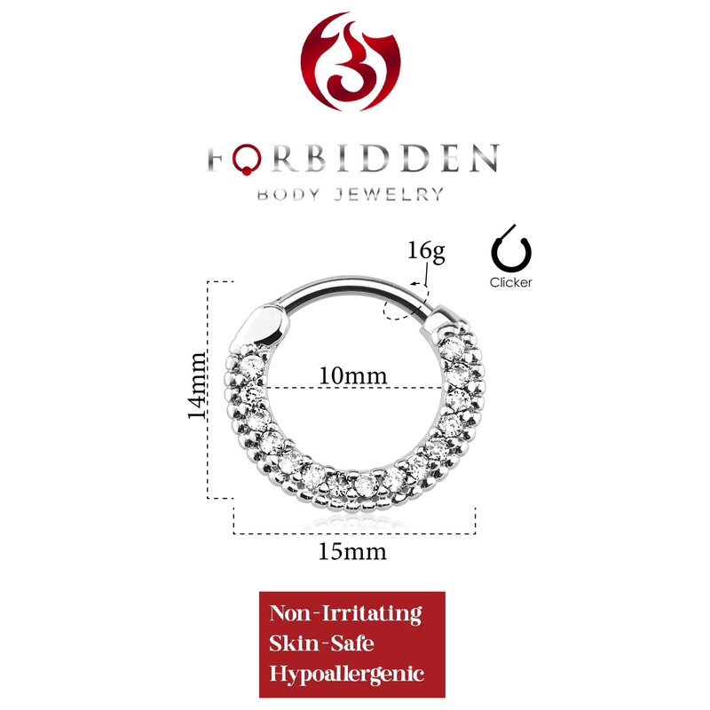 Forbidden Body Jewelry 16g 10mm Rounded Top Pave Lined CZ