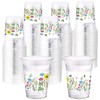 Hushee 60 Pcs Floral Party Cups 16 oz Wildflowers Plastic