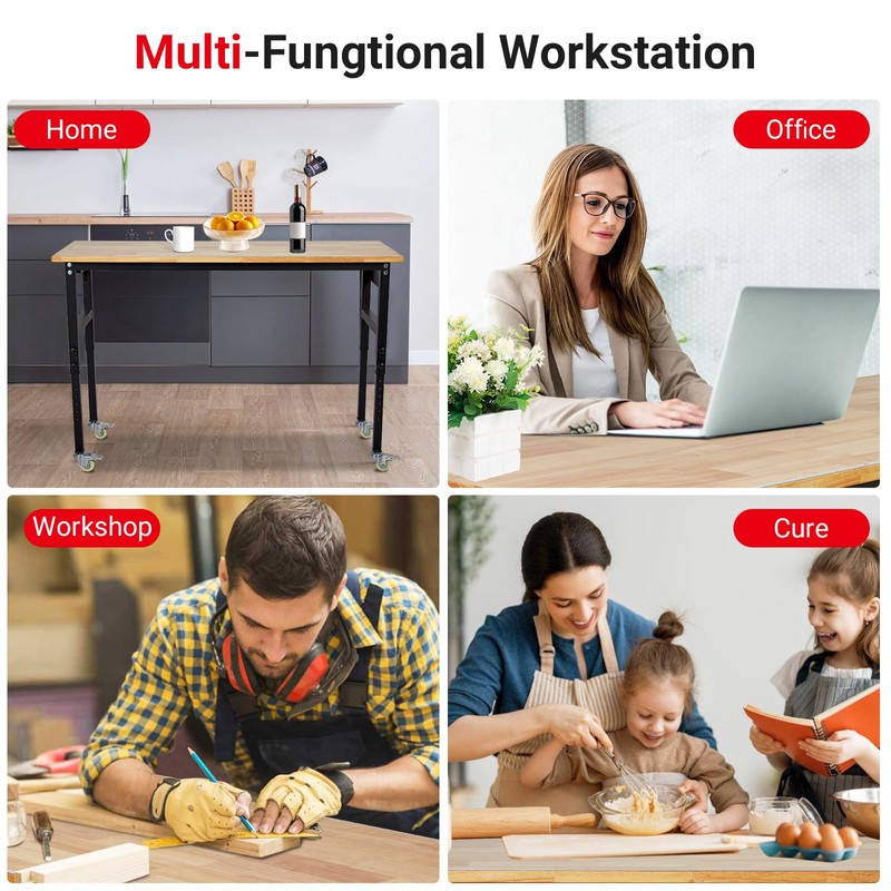 GarveeTech Workbench, 48" x 24" Adjustable Workbench with Power Outlet,