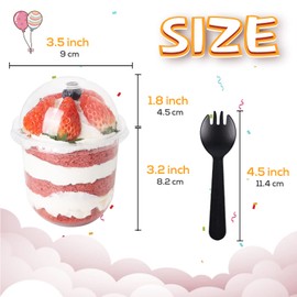 50 Pack 12OZ Clear Plastic Cups with Dome Lids and Sporks No Hole Disposable Fruit Cups for Dessert,Cupcake,Parfait,Pudding,Iced Cold Drinks,Snacks,Fruits,Bakeries,Ice Cream