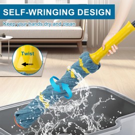 Self-Wringing Twist Mops for Floor Cleaning, Microfiber Floor mop with 57 " Long Handle, Easy Wringing Mop for Hardwood Commercial Household Clean