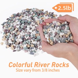 Pulovin 2.5 lbs Pea Gravel for Plants, Aquarium, Fish Tank, 3/8 inch Decorative Pebbles for Indoor Plants, Succulent, Bamboo, Vase, Drainage Rocks for Potted Plants, Top Dressing, Mixed Color