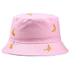 Agshcqi Bucket Hats Embroidered Banana Hat Fruit Sunhat Double-Sided Fisherman Hat Beach Cap