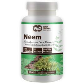 WAY 4 ORGANIC W4O Neem Triple Complex - High-Potency Azadirachta Indica Capsules, Neem Leaves, Bark, Flowers in Ratio (80:10:10) - 180 Capsules, 90 Serving, 1000 Mg per serving. Pack of 1.