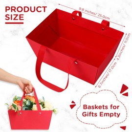 Tuanse 30 Pcs Basket for Gift Empty DIY Bulk Gift Basket Kit with Handle Kraft Cardboard Tray with 30 Bag 30 Bow Market Tray for Birthday Wedding Party Gift(Red,9.8 x 6.7 x 4.3 in)