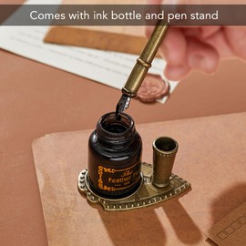 Retro Feather Pen Set, Retro, Pens Refills Calligraphy Pens Calligraphy Pen with 4 Nibs and 2 Ink Bottle (Black)