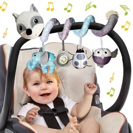 Kulveanju Spiral Pram Toys for Babies - Pushchair Stroller Car Seat Crib Toys for Baby Boys Girls 0 3 6 9 12 Months, Plush Activity Rattle Hanging Toy Sensory Gift for Newborn Infant, Grey Fox