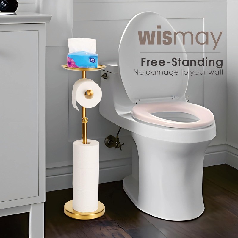 Standing Toilet Paper Holder Gold, TP Holder with 6.7" Phone