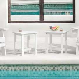LUE BONA Outdoor Side Table Set of 2, HDPS Small Outdoor Table, Adirondack Side Table, Outside End Table for Patio, Porch, Deck, Pool, Weather Resistant/Easy Maintenance/Indoor or Outdoor Use, White