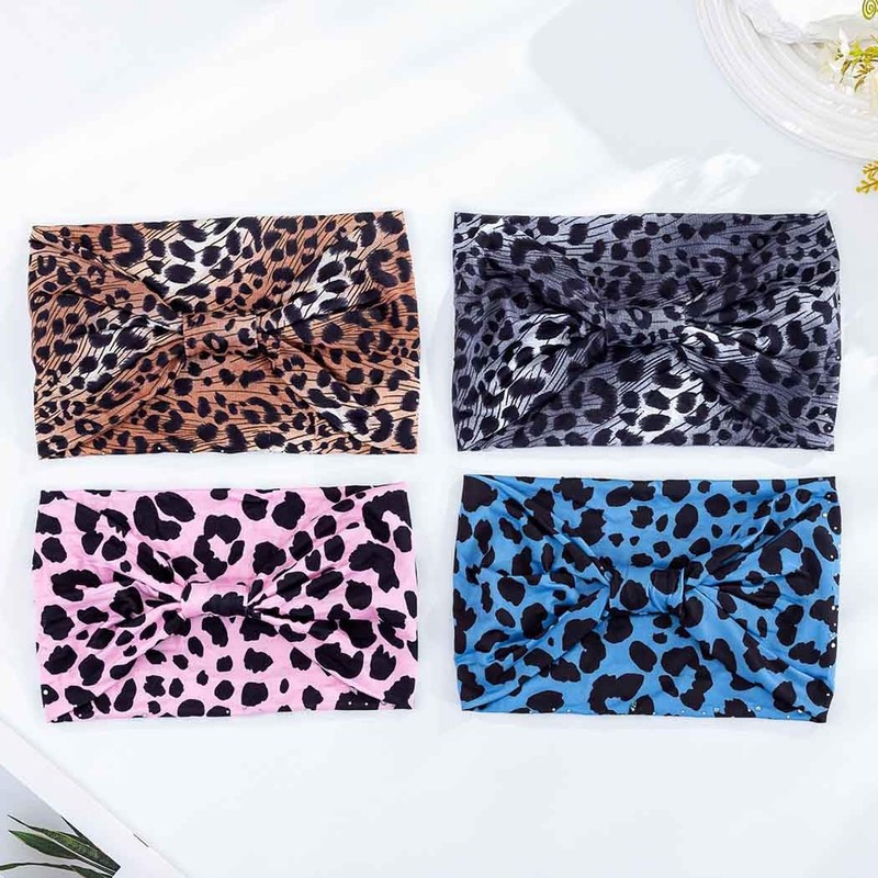 Aceorna Leopard Rhinestones Headbands Wide Knotted Hairbands Elastic Turban Printing