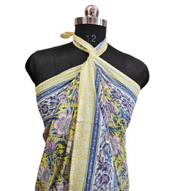 Hand Block Print Sarong, Women Bikini yellow multi colour Cover Pareo Hand Dyed Scarves Indian Hand Block Print Pareo,Stole Cotton Scarves Size 44x72 Inch ss023