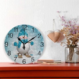Senya Design - Reloj de pared redondo con diseño de muñeco de nieve y dibujos animados navideños, silencioso, no hace ruido y no se pega, pintura al óleo, decorativo, para el hogar, oficina, escuela, reloj