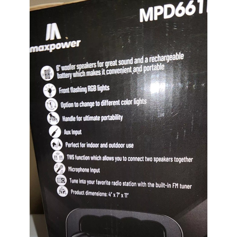Maxpower BOOM M6 6" Portable Karaoke speaker with LED lights