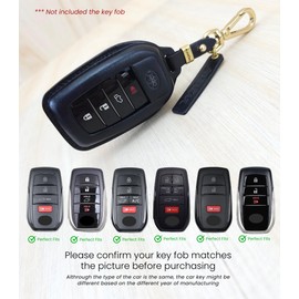 ALEACAR Premium Leather Key Fob Cover with Keychain, Accessories for Toyota, Protector and Fits Camry 2025, Tundra 2022-2025, Tacoma, Sequoia, Sienna, 2024 RAV4, Highlander, Corolla Cross (Black)