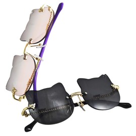 Laemzinv 2 Bulk Cat Shaped Rimless Kids Sunglasses for Little Girls Boys, Toddler Shades with Lightweight Metal Frame and TR90 Tip, 100% UV400 Protection Sunnies for Children Age 3-8 LA049 C3