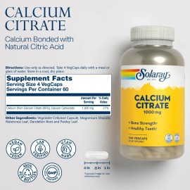 Solaray Calcium Citrate 1000mg 240 Count Vegan Supplements for Bone Health
