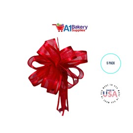 Red 4" Bows x 18 Loops Organza Ribbon Pull Bows with Satin Edge by A1 Bakery supplies