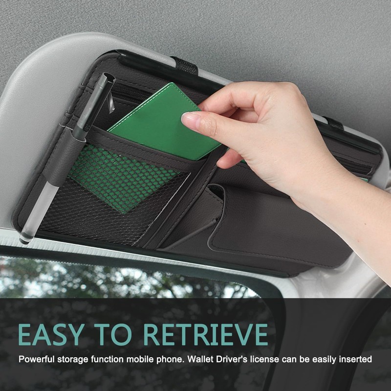 MLY Car Sun Visor Organizer, Leather Sunglasses Note Pen Card
