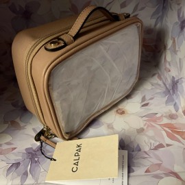 CALPAK Mini Clear Cosmetics Case “Caramel ” 8" x 6" x 4" new with dust bag NEW