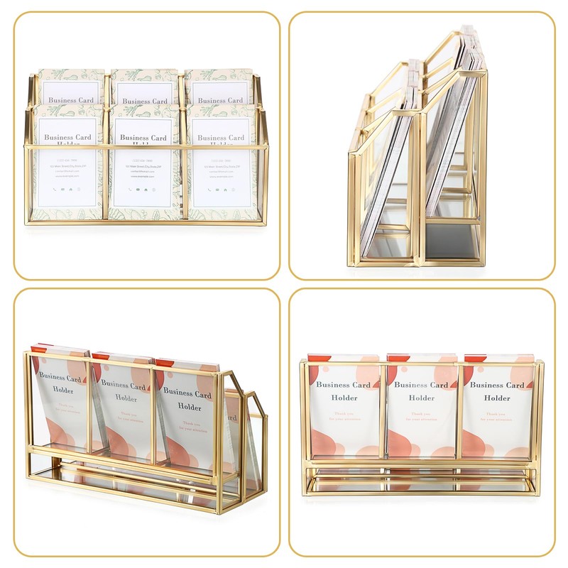 Hipiwe Business Card Display Stand Vertical Gold Name Card Holder