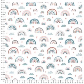 VmG-Store 1 m Cotton Fabric for Sewing, 100% Cotton Sewing Fabric, No Sold by the Metre, Children's Fabric, Patchwork, DIY, Crafts, Quilting, Crafts (Rainbow Pastel White Bc018)