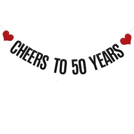 XIAOLUOLY Black Cheers to 50 Years Glitter Banner,Pre-Strung,50th Birthday/Wedding Anniversary Party Decorations Bunting Sign Backdrops,CHEERS TO 50 YEARS