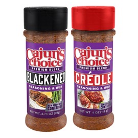 Cajun's Choice Variety Pack: Creole Seasoning 3.8 oz (2) + Blackened Seasoning 2.75 oz (2) Cajun's Choice Louisiana Foods - (New Look - Same Great Taste)
