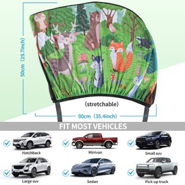 MOVINPE Car Window Shade for Baby, 2-Pack Breathable Mesh Rear Window Screens, Universal Stretchable Sun Shades, Heat and UV Block, Privacy Shield for Toddler Kids Babies (Forest Animals)