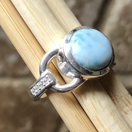 Natural Dominican Larimar 925 Solid Sterling Silver Engagement Ring Size 6, 7, 8, 9