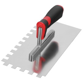 KOTARBAU® Stainless Steel Smoothing Trowel with Toothing 12 x 12 mm Toothed Trowel for Laying Tiles, Smoothing Disc, Stainless Steel Trowel with Soft Handle, Essential for Tiling, 270 x 130 mm