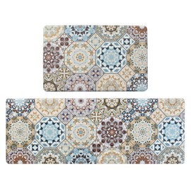 Jabogrii 2Pcs Kitchen Rugs, Cushioned Anti Fatigue Kitchen Mat PVC Non Slip Waterproof Runner Comfort Standing Floor Carpet Set for Sink, Laundry 17"x48"+17"x28"