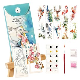Watercolor Bookmarks to Paint for Adults & Beginners, 10PCS DIY Painting Bookmarks with Hollow Animal Designs, Paint Set, Pen & Glitter, Stress Relief Art Craft Kit, Gift for Book Lovers, Readers