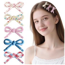 PLwelth 5Pcs Bow Hair Clips for Women Girls Small Cute Bowknot Barrettes Kawaii Wave Point Bow Hair Clips for Thick Thin Hair Non Slip Hair Accessories Colorful Hairpins for Party Daily Decor