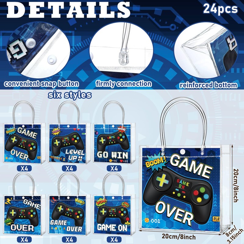 Teenyyou 24 Pcs Video Game Party Favor Bags PVC Clear
