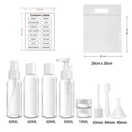 MORICOH 11 PCS Travel Bottles Set with 1 Flight Airport Security Liquid Bag, Travel Accessories, 60ml Bottles for Toiletries (Transparent)