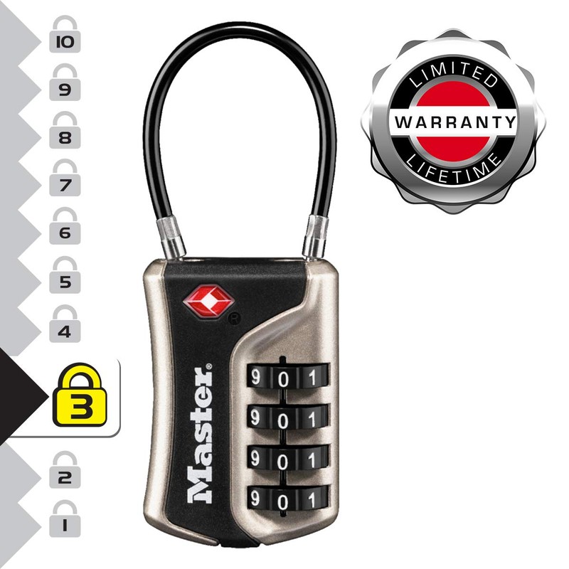 Master Lock 4697EURDNKL Combination Travel Padlock TSA Certified, Nickel, 9,3