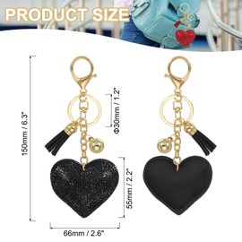 PATIKIL Rhinestone Keychain, Heart Shape Keychain Bling Keychain Accessories for Women, Cute Crystal Tassel Key Chain Purse Charm for Keys Handbags, Black