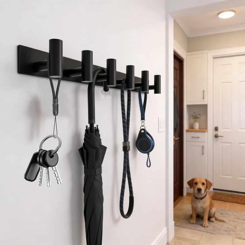 Matte Black Coat Rack Wall Mount - 6 Hooks, Heavy