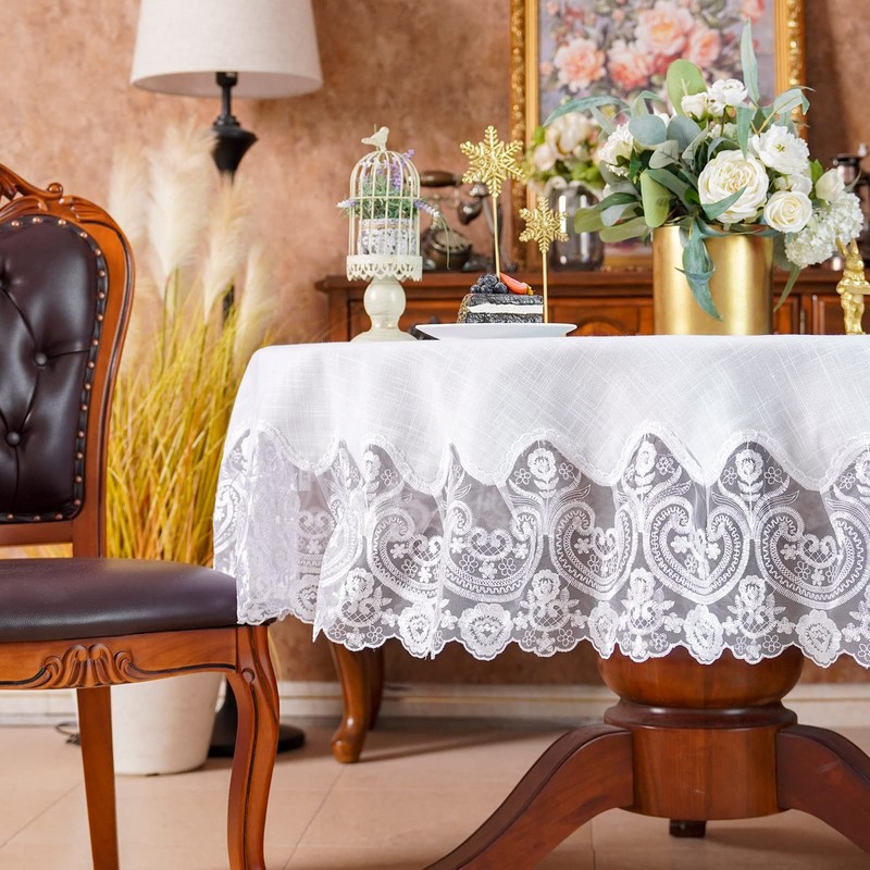 ARTABLE Lace Rectangular Tablecloths with Exquisite Macrame Border Clear Embroidered