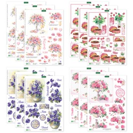 Katy Sue 'Soft Pinks & Purples' Die Cut Decoupage Collection - Contains 12 Sheets of Katy Sue Die Cut Decoupage for Card Making & Crafts - Featuring Roses & Pansies
