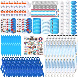 Hotop 620 Pcs Autism Awareness Stuff Include Rubber Ducks, Stress Balls, Ribbon Pins, Badge Brooches, Pens, Stickers, Wristbands, Lanyards, Key Chains, Autism Awareness Month Kits (Blue)