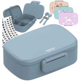 BEARFOOT Children's Lunch Box with Compartments, BPA-Free, Lunch Box, Bento Box, Lunch Box Girls & Boys, Snack Box, 100% Leak-Proof, Lunch Box for Nursery, School (Blue)