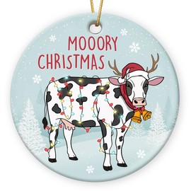 Gift Glow Cow Ornaments for Christmas Tree - Farmhouse Christmas Cow Decor, Gifts for Cow Lovers, Farm Animal Ornaments, Cow Decorations for Home, Cow Decor, Christmas Ceramic Ornament 2024