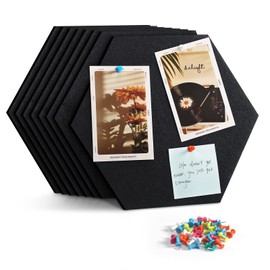 Uoisaiko 30cm Large Felt Hexagon Bulletin Board with 30 Push Pins, Pack of 8 Pin Board Notice Boards for Home Office Kitchen, Felt Wall Tiles for Photos Memos