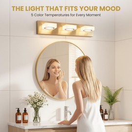 TimberAura Bathroom Vanity Light, 3-Light 24 Inch Brushed Gold 5CCT 2700-6500K LED Bathroom Light Fixtures Over Mirror, Vanity Lighting Modern Bath Wall Sconce for Mirror Bedroom Living Room