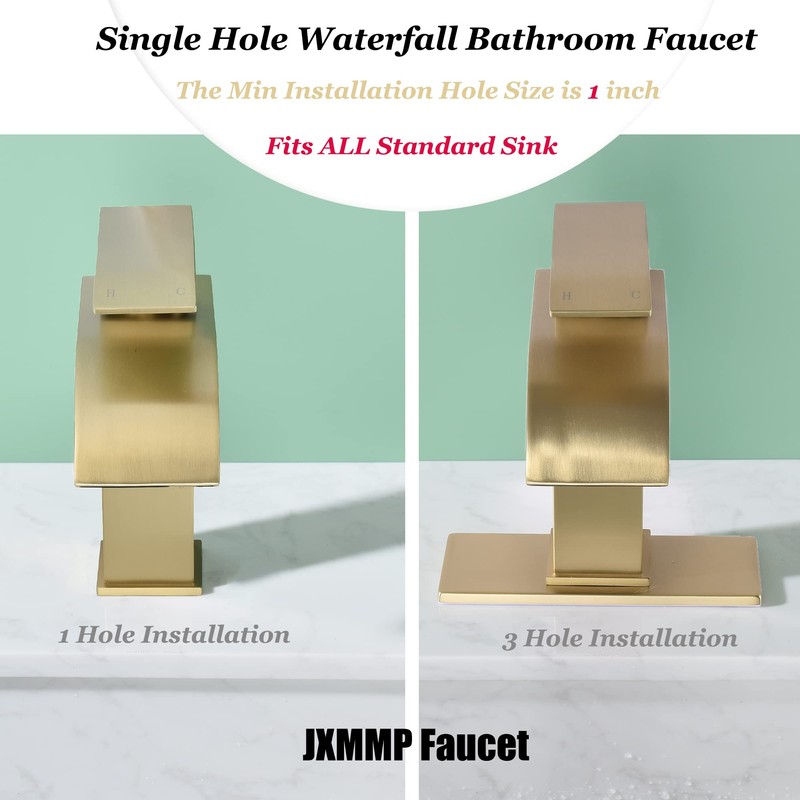 JXMMP Waterfall Faucet for Bathroom Sink, Single Hole Bathroom Faucet